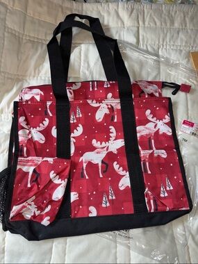 thirty-one Red Moose Print Tote with Black Trim